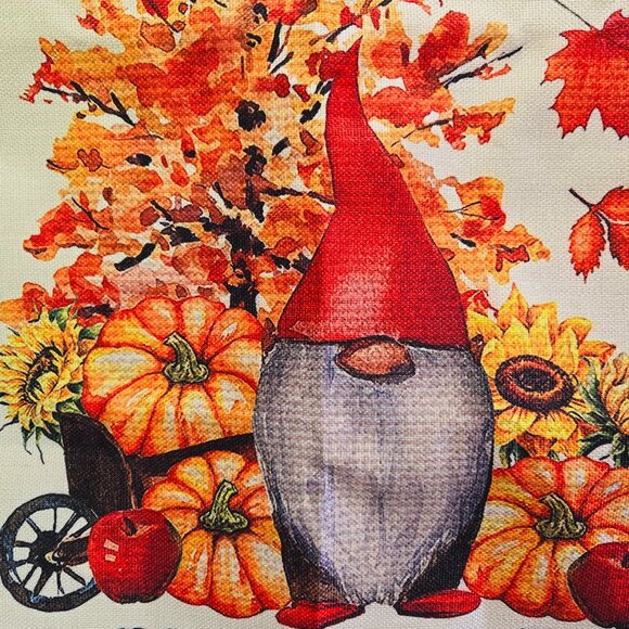 NEW "I LOVE FALL MOST OF ALL" FLORAL GNOME POLYESTER LINEN PILLOW COVER 18" - Picture 5 of 9